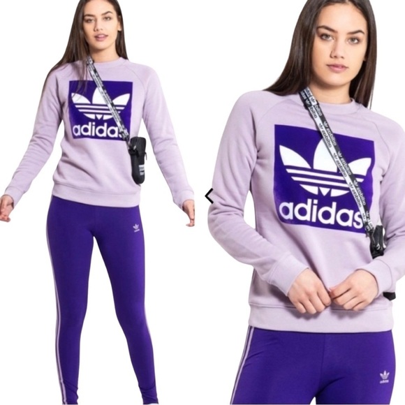 ADIDAS TREFOIL CREW SWEATSHIRT VELVET LOGO - Picture 1 of 10